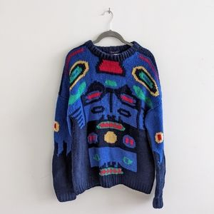 Hand knit money cat colorful sweater
